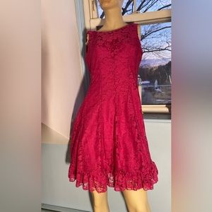 PARTY LACE OVERLAY HOT PINK DRESS by Roxy & Ali Size 2 fully lined Back zip NICE